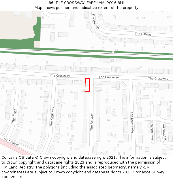 86, THE CROSSWAY, FAREHAM, PO16 8NL: Location map and indicative extent of plot