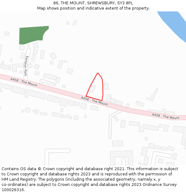 86, THE MOUNT, SHREWSBURY, SY3 8PL: Location map and indicative extent of plot