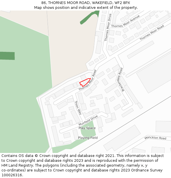 86, THORNES MOOR ROAD, WAKEFIELD, WF2 8PX: Location map and indicative extent of plot