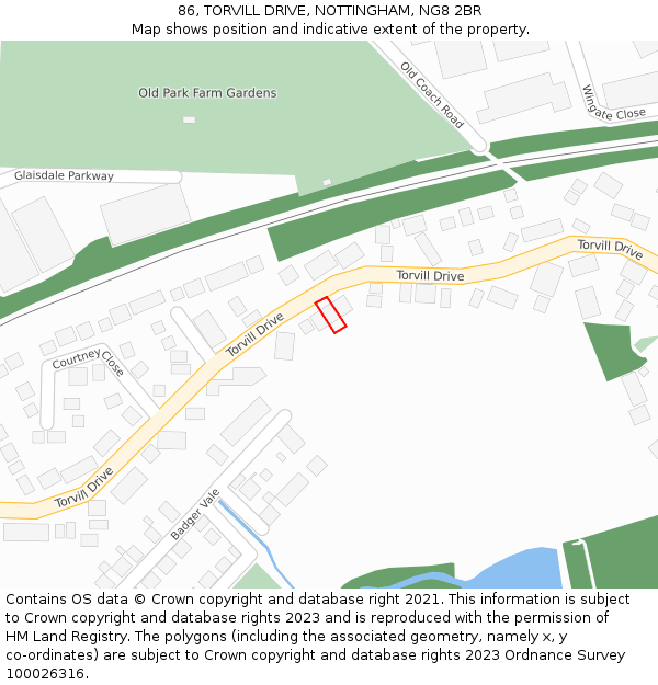 86, TORVILL DRIVE, NOTTINGHAM, NG8 2BR: Location map and indicative extent of plot