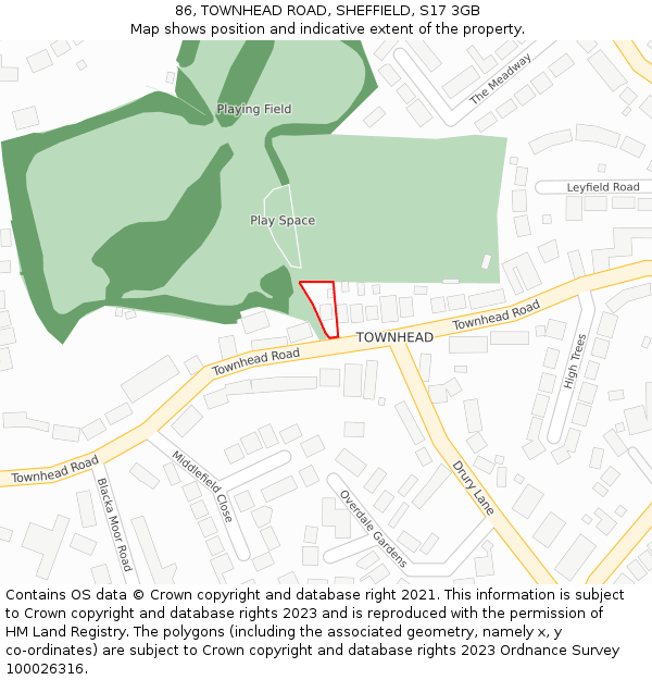 86, TOWNHEAD ROAD, SHEFFIELD, S17 3GB: Location map and indicative extent of plot