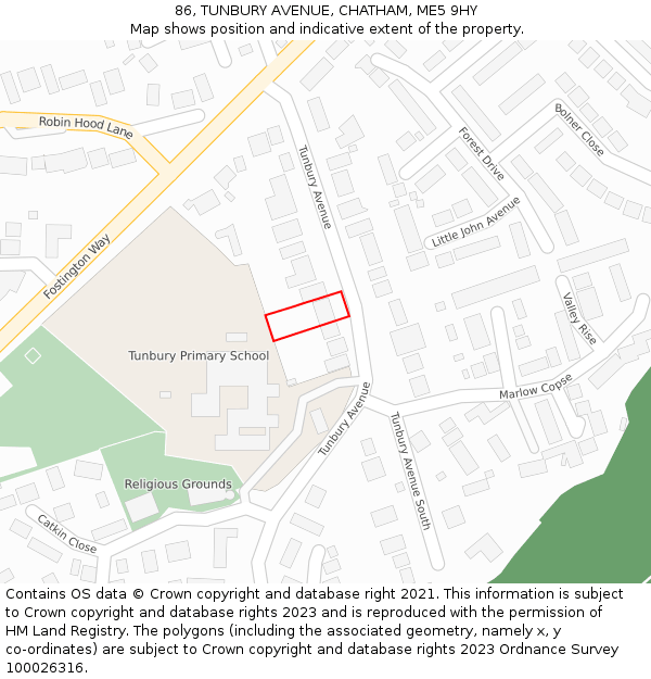 86, TUNBURY AVENUE, CHATHAM, ME5 9HY: Location map and indicative extent of plot