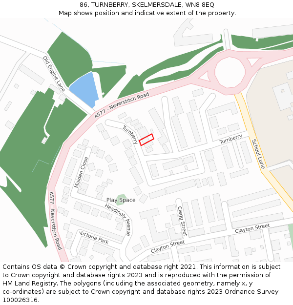 86, TURNBERRY, SKELMERSDALE, WN8 8EQ: Location map and indicative extent of plot