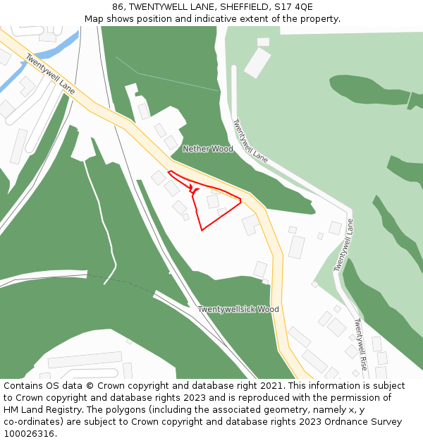 86, TWENTYWELL LANE, SHEFFIELD, S17 4QE: Location map and indicative extent of plot