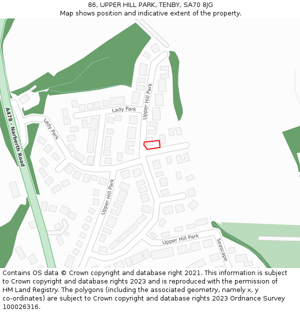 86, UPPER HILL PARK, TENBY, SA70 8JG: Location map and indicative extent of plot
