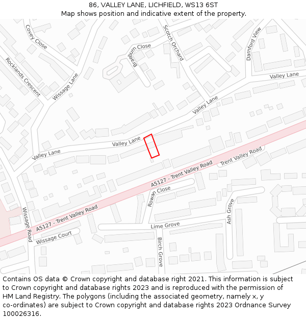 86, VALLEY LANE, LICHFIELD, WS13 6ST: Location map and indicative extent of plot