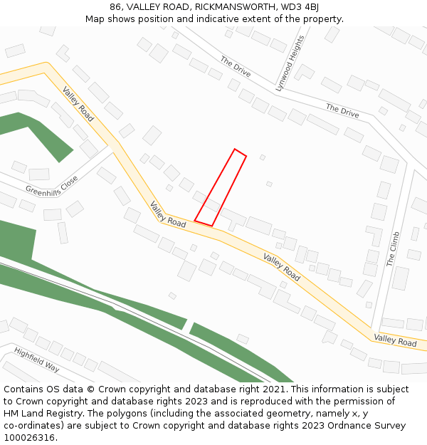 86, VALLEY ROAD, RICKMANSWORTH, WD3 4BJ: Location map and indicative extent of plot