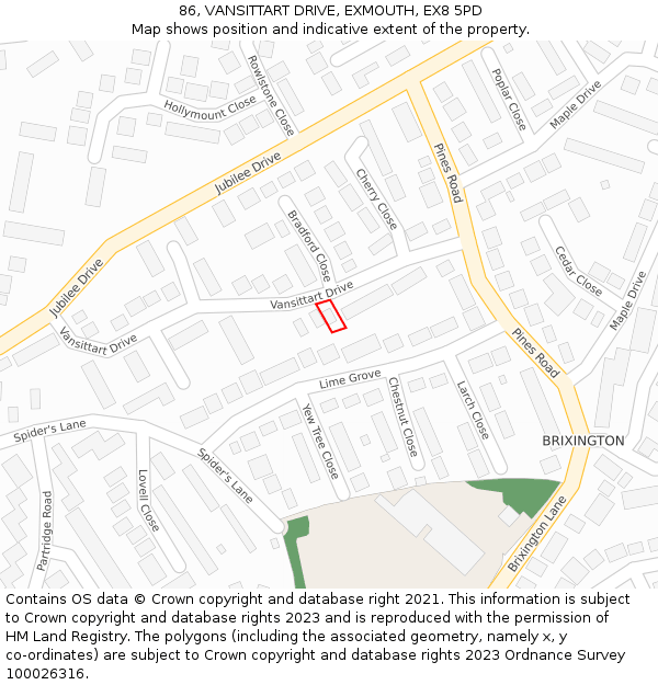 86, VANSITTART DRIVE, EXMOUTH, EX8 5PD: Location map and indicative extent of plot