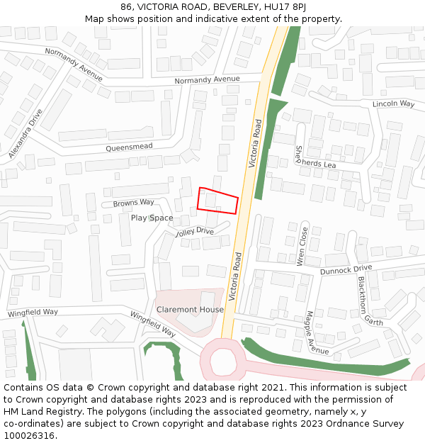 86, VICTORIA ROAD, BEVERLEY, HU17 8PJ: Location map and indicative extent of plot