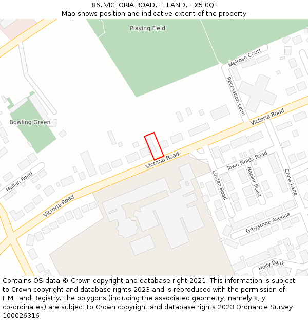 86, VICTORIA ROAD, ELLAND, HX5 0QF: Location map and indicative extent of plot