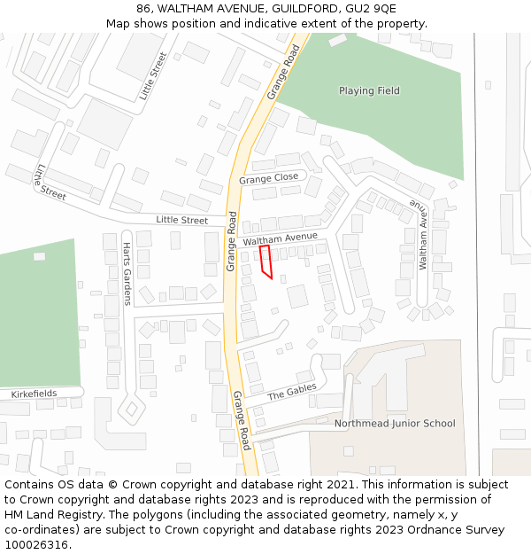 86, WALTHAM AVENUE, GUILDFORD, GU2 9QE: Location map and indicative extent of plot