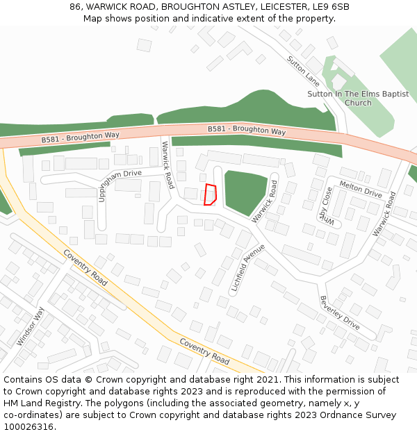 86, WARWICK ROAD, BROUGHTON ASTLEY, LEICESTER, LE9 6SB: Location map and indicative extent of plot
