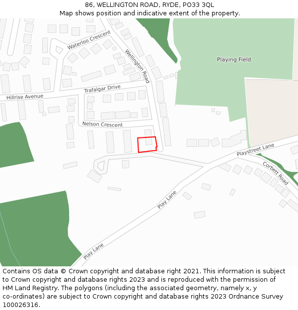 86, WELLINGTON ROAD, RYDE, PO33 3QL: Location map and indicative extent of plot