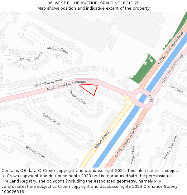 86, WEST ELLOE AVENUE, SPALDING, PE11 2BJ: Location map and indicative extent of plot