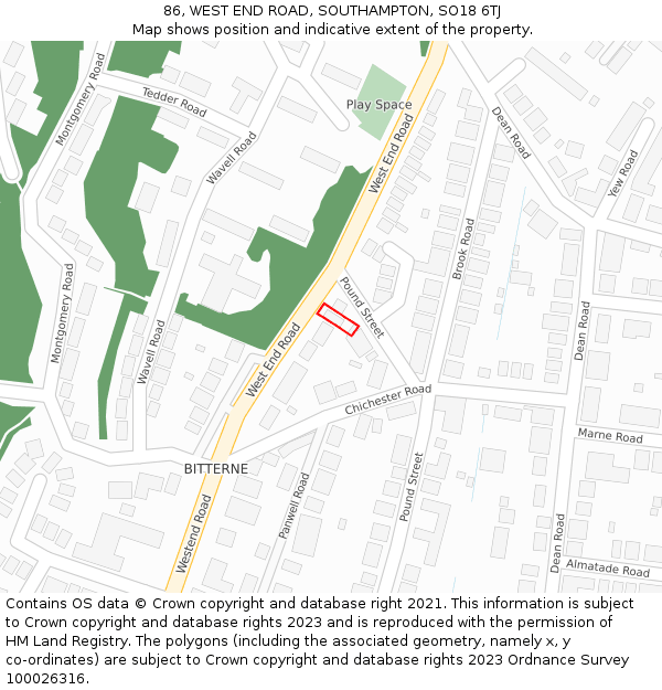 86, WEST END ROAD, SOUTHAMPTON, SO18 6TJ: Location map and indicative extent of plot