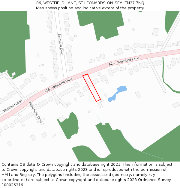 86, WESTFIELD LANE, ST LEONARDS-ON-SEA, TN37 7NQ: Location map and indicative extent of plot