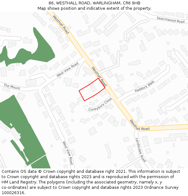 86, WESTHALL ROAD, WARLINGHAM, CR6 9HB: Location map and indicative extent of plot