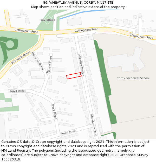 86, WHEATLEY AVENUE, CORBY, NN17 1TE: Location map and indicative extent of plot