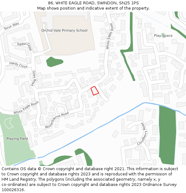 86, WHITE EAGLE ROAD, SWINDON, SN25 1PS: Location map and indicative extent of plot