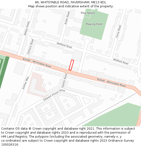 86, WHITSTABLE ROAD, FAVERSHAM, ME13 8DL: Location map and indicative extent of plot