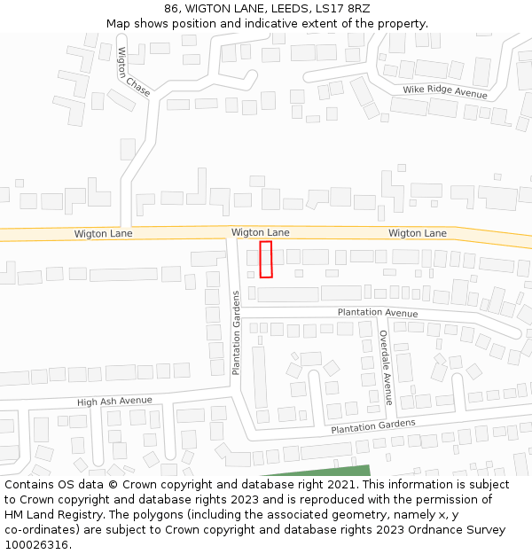 86, WIGTON LANE, LEEDS, LS17 8RZ: Location map and indicative extent of plot