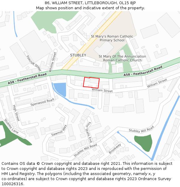 86, WILLIAM STREET, LITTLEBOROUGH, OL15 8JP: Location map and indicative extent of plot