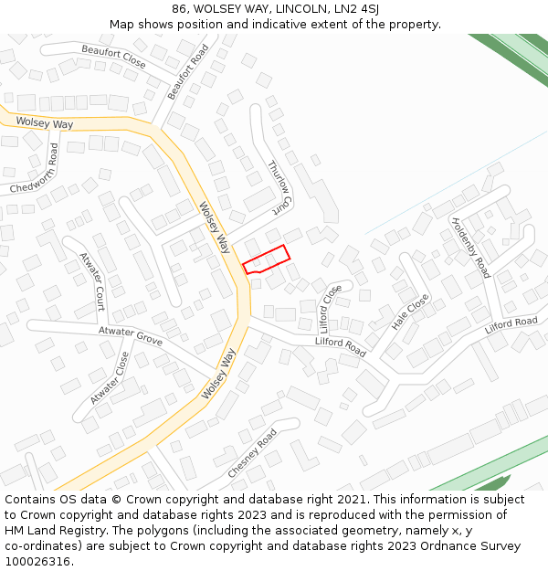 86, WOLSEY WAY, LINCOLN, LN2 4SJ: Location map and indicative extent of plot