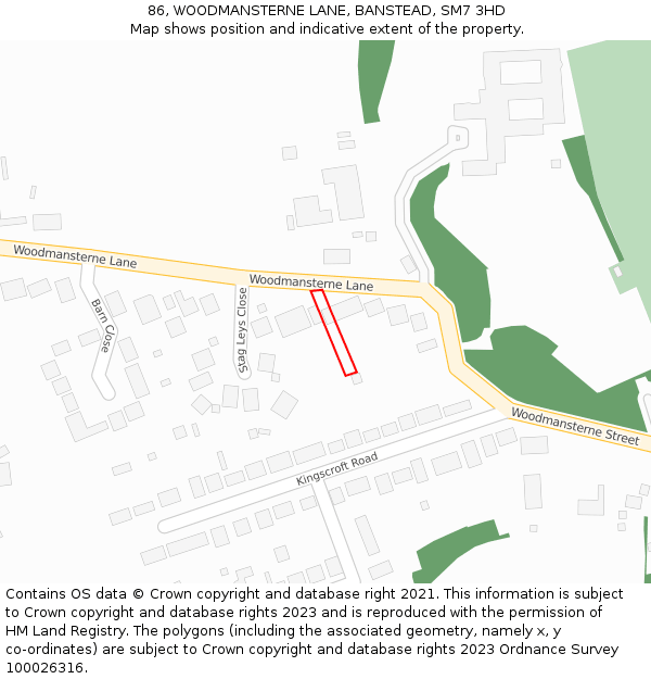 86, WOODMANSTERNE LANE, BANSTEAD, SM7 3HD: Location map and indicative extent of plot