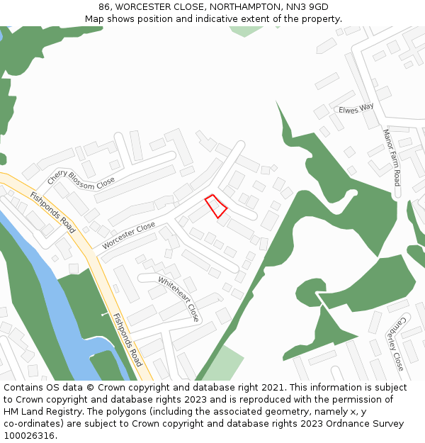 86, WORCESTER CLOSE, NORTHAMPTON, NN3 9GD: Location map and indicative extent of plot