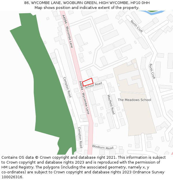 86, WYCOMBE LANE, WOOBURN GREEN, HIGH WYCOMBE, HP10 0HH: Location map and indicative extent of plot