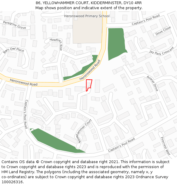 86, YELLOWHAMMER COURT, KIDDERMINSTER, DY10 4RR: Location map and indicative extent of plot