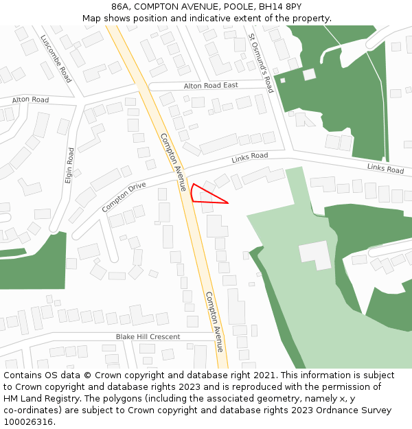 86A, COMPTON AVENUE, POOLE, BH14 8PY: Location map and indicative extent of plot