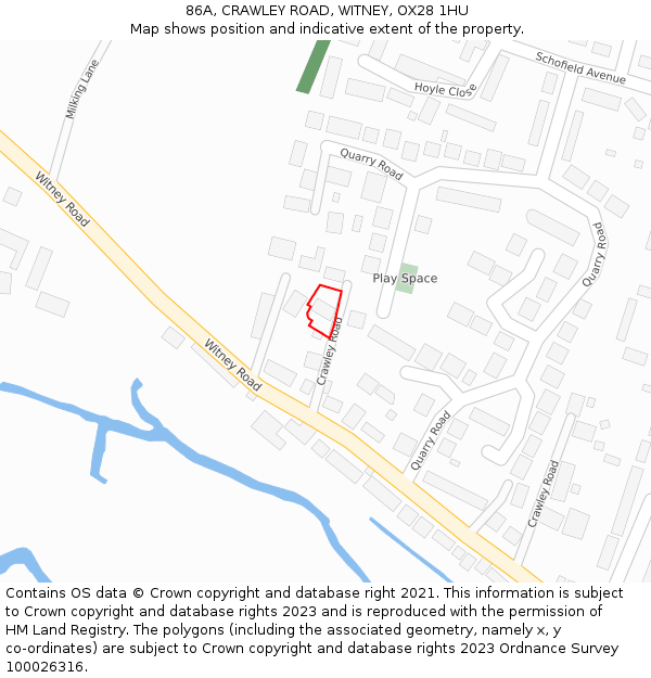 86A, CRAWLEY ROAD, WITNEY, OX28 1HU: Location map and indicative extent of plot