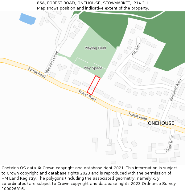 86A, FOREST ROAD, ONEHOUSE, STOWMARKET, IP14 3HJ: Location map and indicative extent of plot