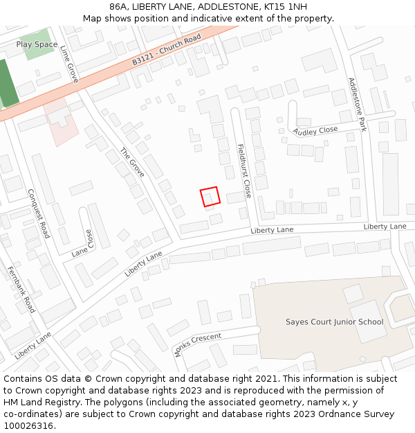 86A, LIBERTY LANE, ADDLESTONE, KT15 1NH: Location map and indicative extent of plot