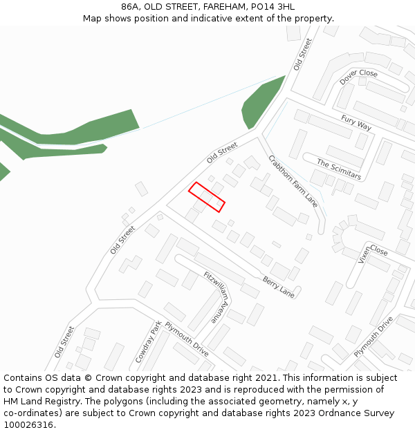 86A, OLD STREET, FAREHAM, PO14 3HL: Location map and indicative extent of plot