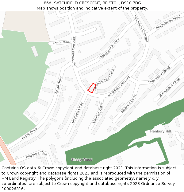 86A, SATCHFIELD CRESCENT, BRISTOL, BS10 7BG: Location map and indicative extent of plot