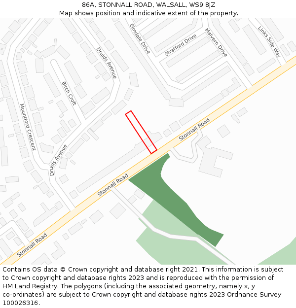 86A, STONNALL ROAD, WALSALL, WS9 8JZ: Location map and indicative extent of plot