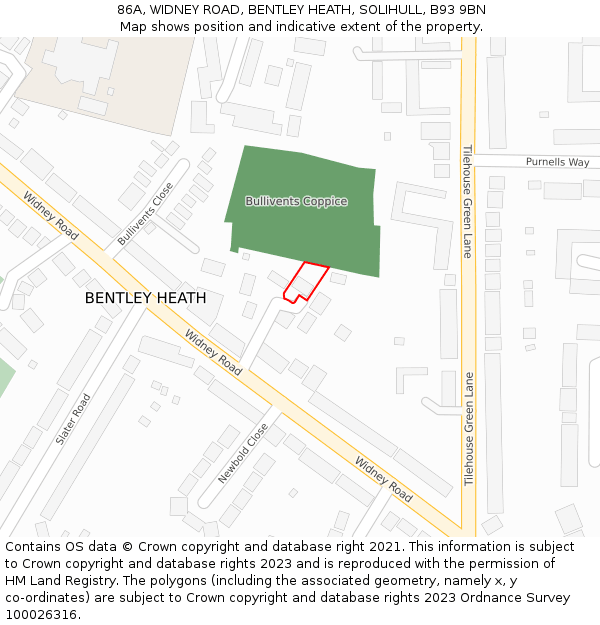 86A, WIDNEY ROAD, BENTLEY HEATH, SOLIHULL, B93 9BN: Location map and indicative extent of plot