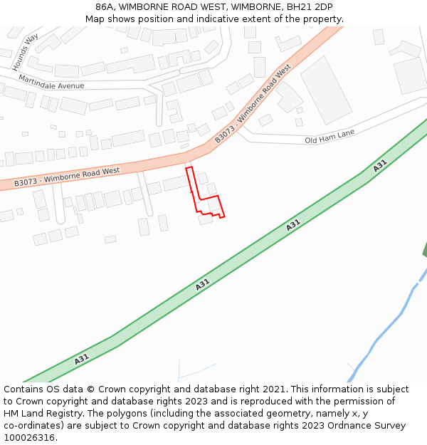 86A, WIMBORNE ROAD WEST, WIMBORNE, BH21 2DP: Location map and indicative extent of plot