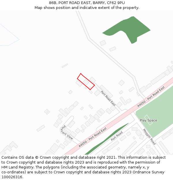 86B, PORT ROAD EAST, BARRY, CF62 9PU: Location map and indicative extent of plot