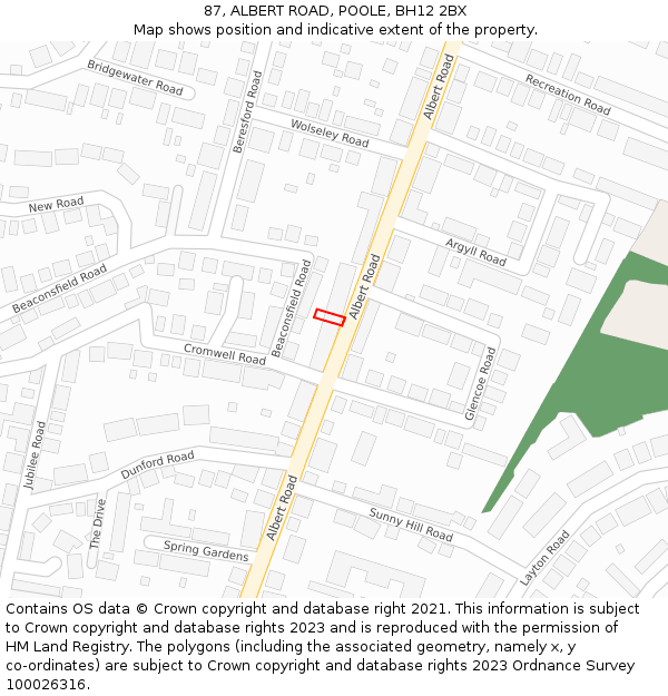 87, ALBERT ROAD, POOLE, BH12 2BX: Location map and indicative extent of plot
