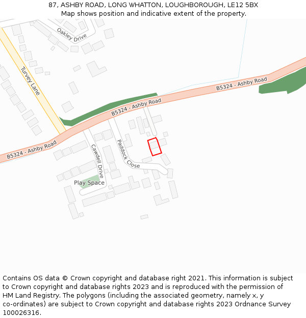 87, ASHBY ROAD, LONG WHATTON, LOUGHBOROUGH, LE12 5BX: Location map and indicative extent of plot