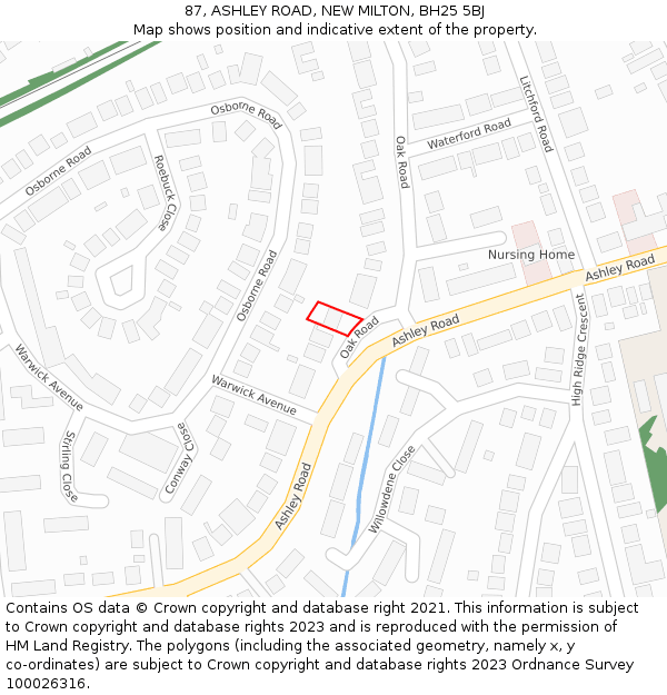 87, ASHLEY ROAD, NEW MILTON, BH25 5BJ: Location map and indicative extent of plot