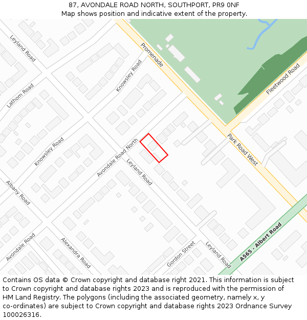 87, AVONDALE ROAD NORTH, SOUTHPORT, PR9 0NF: Location map and indicative extent of plot