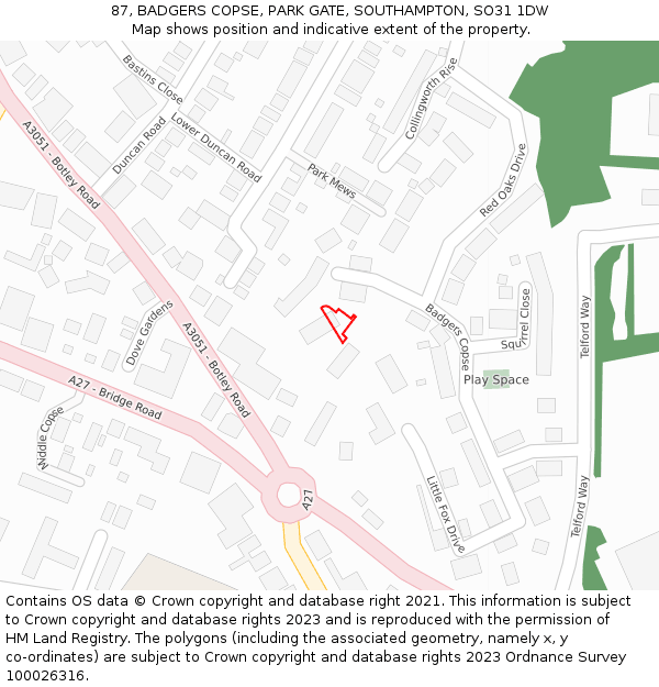 87, BADGERS COPSE, PARK GATE, SOUTHAMPTON, SO31 1DW: Location map and indicative extent of plot