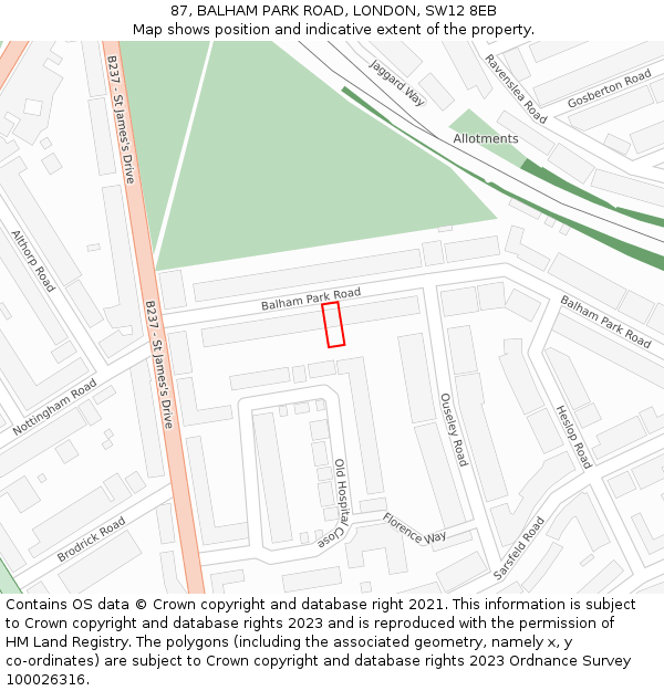 87, BALHAM PARK ROAD, LONDON, SW12 8EB: Location map and indicative extent of plot