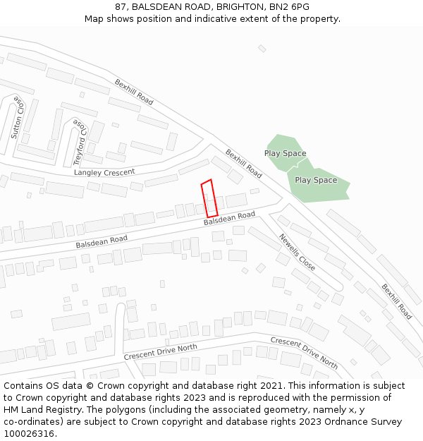 87, BALSDEAN ROAD, BRIGHTON, BN2 6PG: Location map and indicative extent of plot