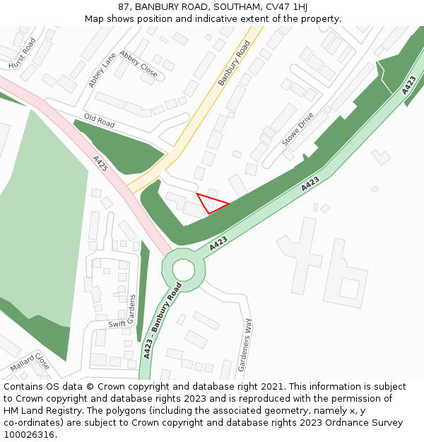 87, BANBURY ROAD, SOUTHAM, CV47 1HJ: Location map and indicative extent of plot