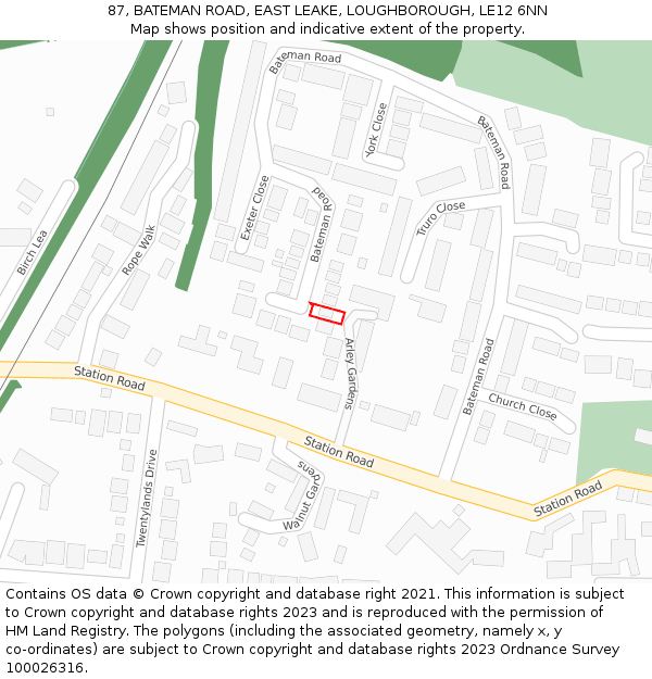 87, BATEMAN ROAD, EAST LEAKE, LOUGHBOROUGH, LE12 6NN: Location map and indicative extent of plot